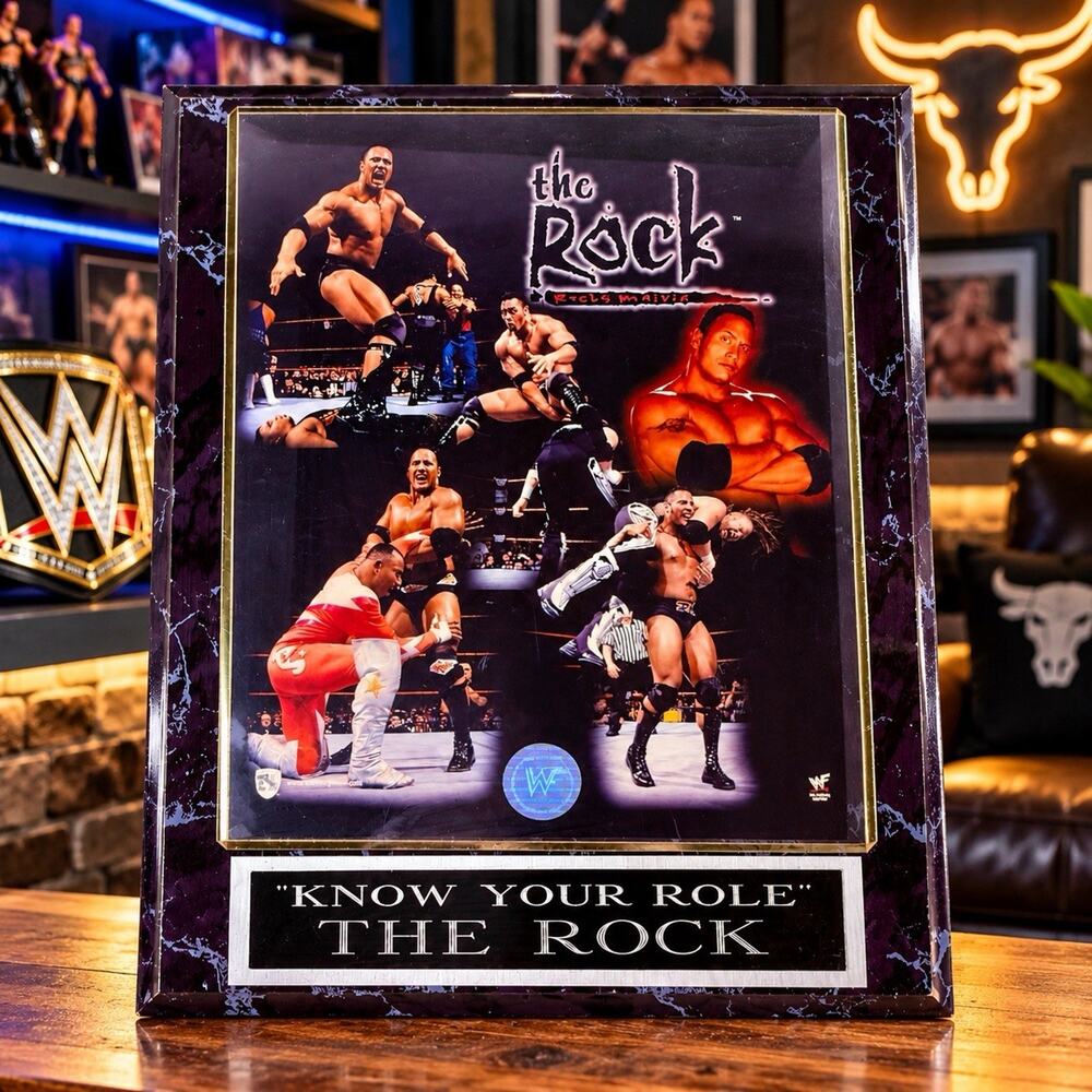 Vintage WWF The Rock Know Your Role 10x13 Wrestling Wall Plaque Hologram Gift